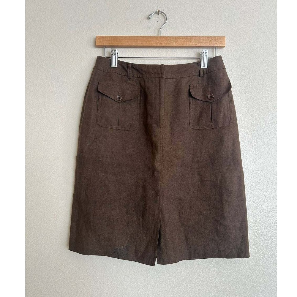 Talbots Petites Irish Linen Pencil Skirt 6 Chocolate Brown Preppy Old Money